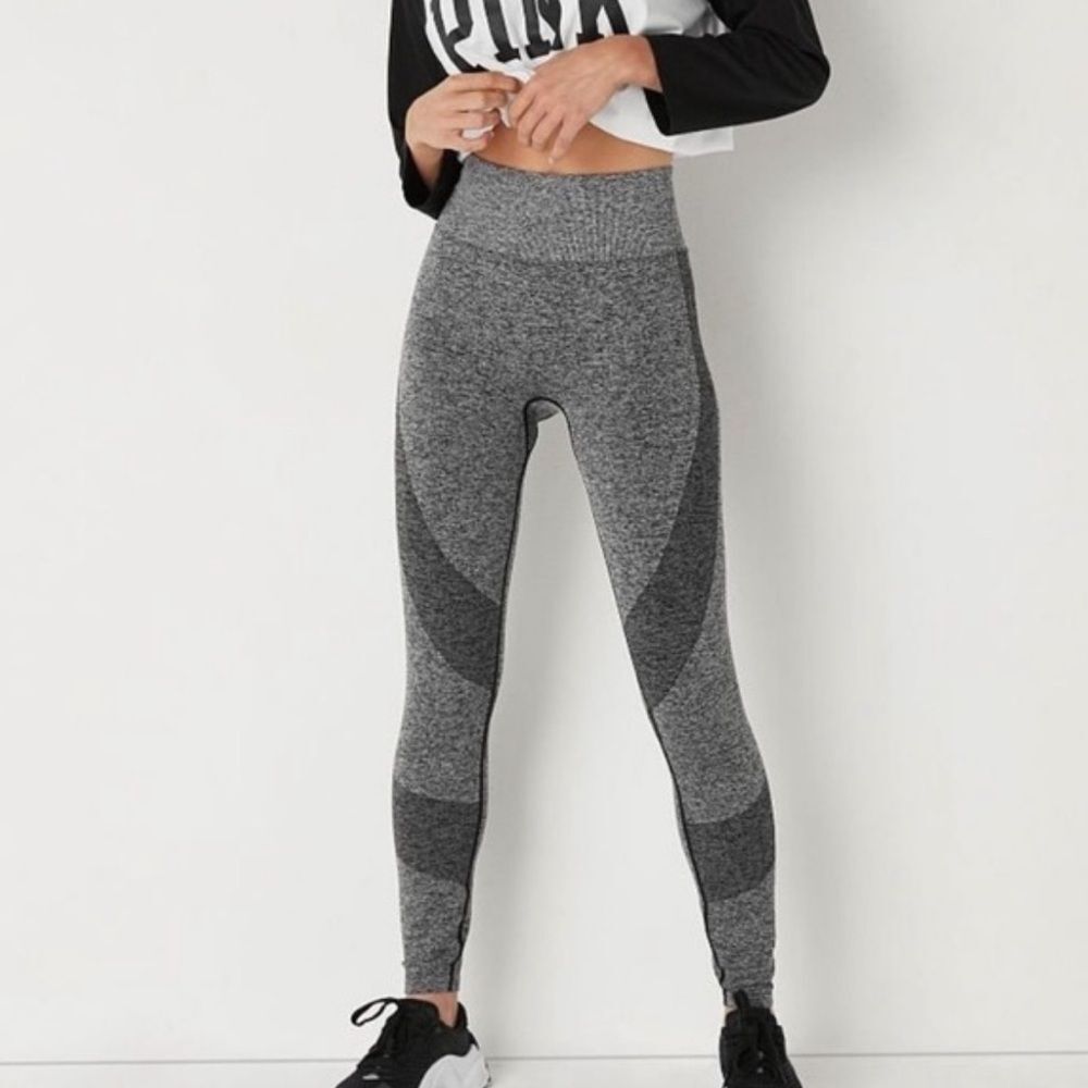 Victorias Secret Pink Gray Speckled Seamless Leggings Size Medium